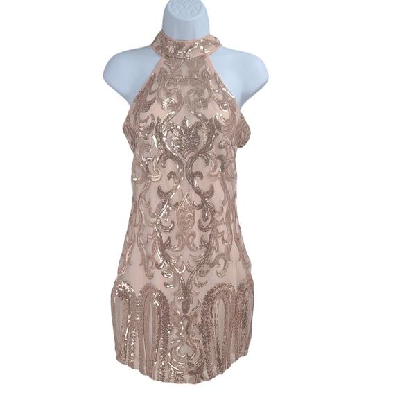 Xtaren women's rose gold sequin halter top dress Size small Cocktail party - Picture 4 of 13